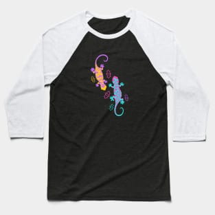 Hippie Colorful Lizards and Reptiles Baseball T-Shirt